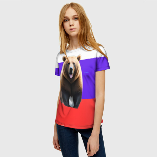 Женская футболка 3D Медведь на флаге, цвет 3D печать - фото 3