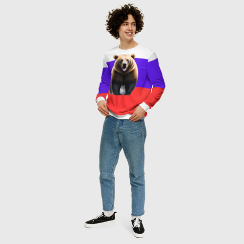 Мужской свитшот 3D Медведь на флаге, цвет белый - фото 5