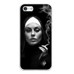 Чехол для iPhone 5/5S матовый Красивая монашка с сигаретой