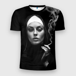 Мужская футболка 3D Slim Красивая монашка с сигаретой