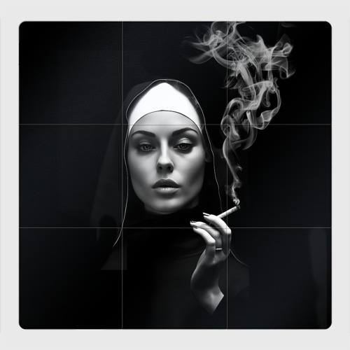 Магнитный плакат 3Х3 Красивая монашка с сигаретой