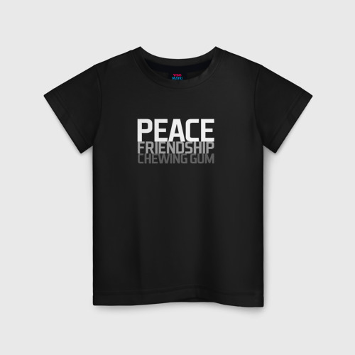 Детская футболка хлопок с принтом Peace, friendship, chewing gum, вид спереди #2