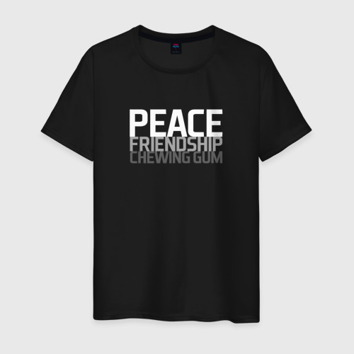 Мужская футболка хлопок Peace, friendship, chewing gum, цвет черный