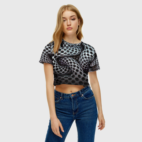 Женская футболка Crop-top 3D Металлический Спрут, цвет 3D печать - фото 3