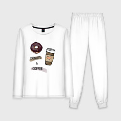 Женская пижама с лонгсливом хлопок Donuts & Coffee