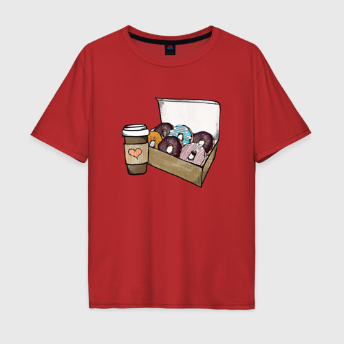 Мужская футболка хлопок Oversize с принтом Кофе и пончики, вид спереди #2