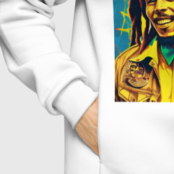 Худи с принтом Счастливый Боб Марли Арт для женщины, вид на модели спереди №6. Цвет основы: белый