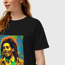Женская футболка хлопок Oversize Счастливый Боб Марли Арт - фото 2