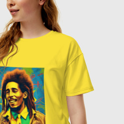 Женская футболка хлопок Oversize Счастливый Боб Марли Арт - фото 2