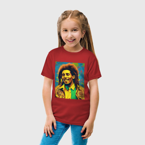 Детская футболка хлопок Счастливый Боб Марли Арт, цвет красный - фото 5