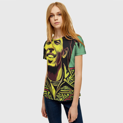 Женская футболка 3D Боб Марли 2D граффити эффект, цвет 3D печать - фото 3