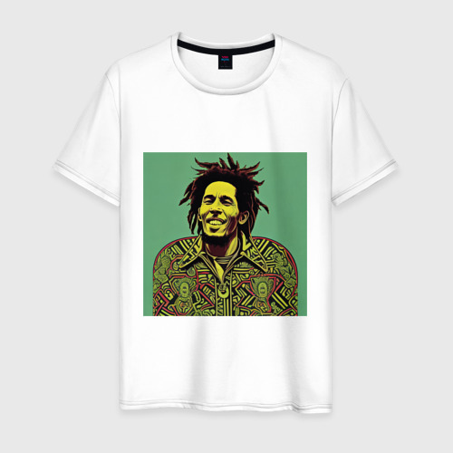 Мужская футболка из хлопка с принтом Боб Марли 2D граффити эффект, вид спереди №1