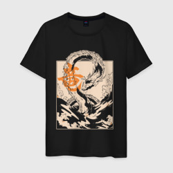 Светящаяся мужская футболка Японский дракон в море