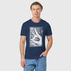 Светящаяся футболка с принтом Fox Devil Kon для любого человека, вид спереди №2. Цвет основы: темно-синий