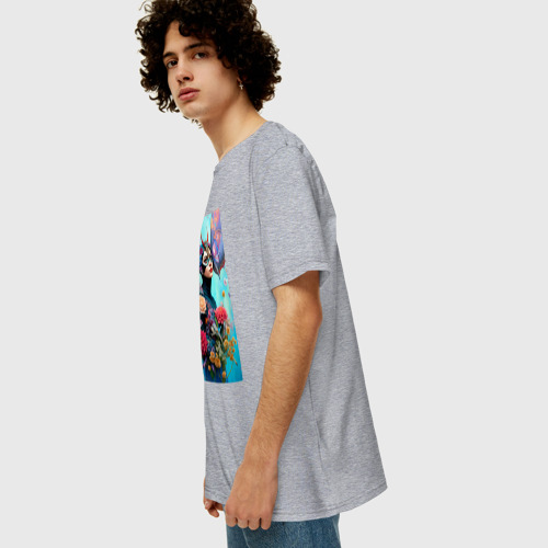 Мужская футболка хлопок Oversize с принтом Молодая лесная ведьма - нейросеть, вид сбоку #3