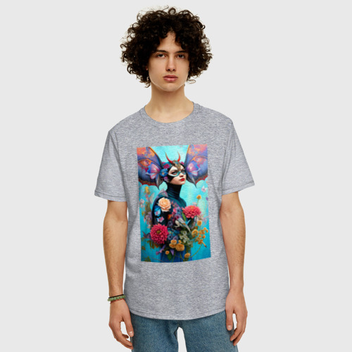Мужская футболка хлопок Oversize с принтом Молодая лесная ведьма - нейросеть, фото на моделе #1