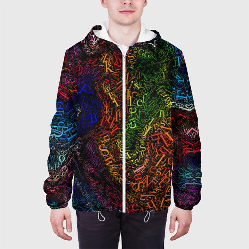 Мужская куртка 3D с принтом Разноцветные английские буквы, вид сбоку #3