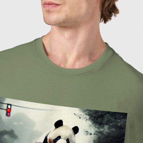 Мужская футболка хлопок с принтом Panda - cool biker - neural network, фото #4
