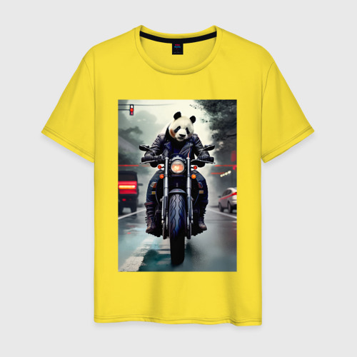 Мужская футболка хлопок Panda - cool biker - neural network, цвет желтый