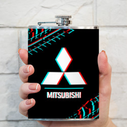Фляга Значок Mitsubishi в стиле glitch на темном фоне - фото 2