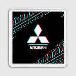 Магнит 55*55 Значок Mitsubishi в стиле glitch на темном фоне