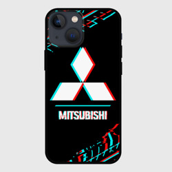 Чехол для iPhone 13 mini Значок Mitsubishi в стиле glitch на темном фоне