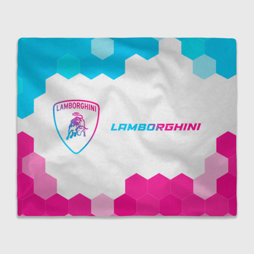 Плед 3D Lamborghini neon gradient style: надпись и символ, цвет 3D (велсофт)