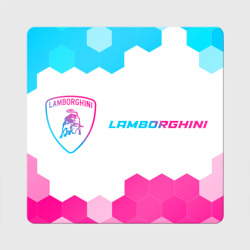 Магнит виниловый Квадрат Lamborghini neon gradient style: надпись и символ