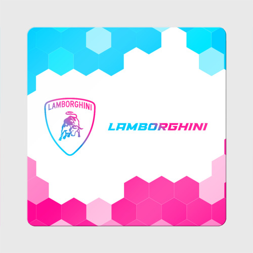 Магнит виниловый Квадрат Lamborghini neon gradient style: надпись и символ