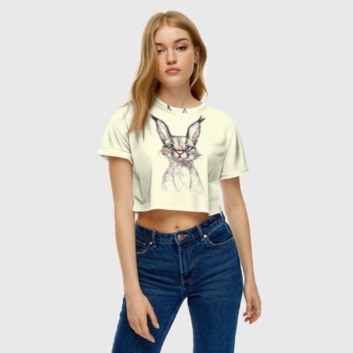 Женская футболка Crop-top 3D Усталая рысь, цвет 3D печать - фото 3
