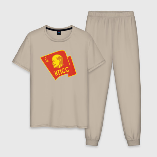 Мужская пижама хлопок Ленин КПСС, цвет миндальный