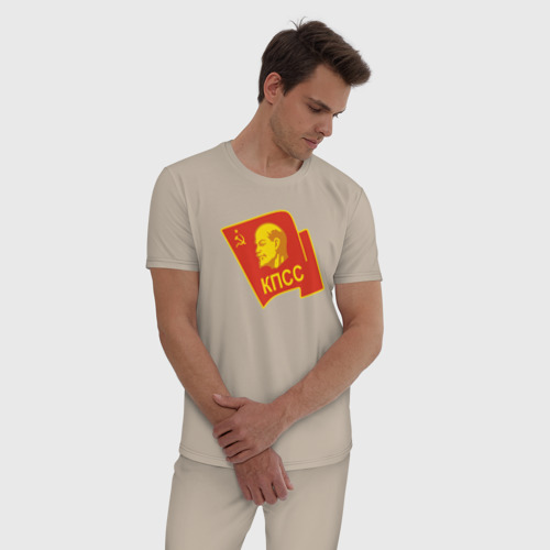 Мужская пижама хлопок Ленин КПСС, цвет миндальный - фото 3