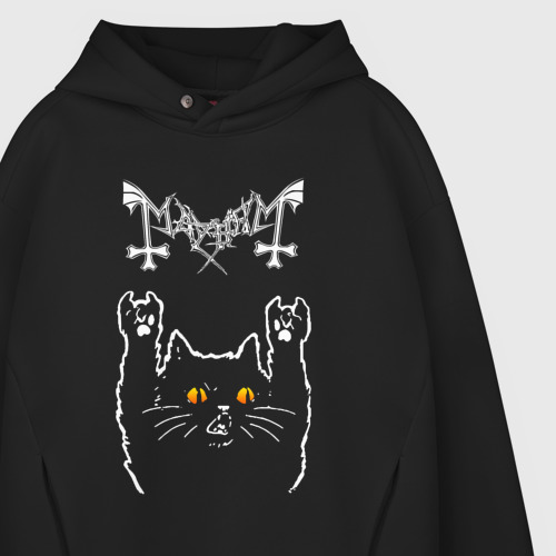 Мужское худи Oversize хлопок Mayhem rock cat, цвет черный - фото 4