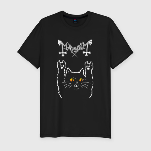 Мужская футболка хлопок Slim Mayhem rock cat, цвет черный