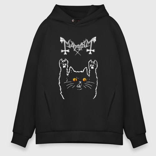 Мужское худи Oversize хлопок Mayhem rock cat, цвет черный