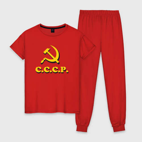 Женская пижама хлопок с принтом СССР серп и молот, вид спереди #2