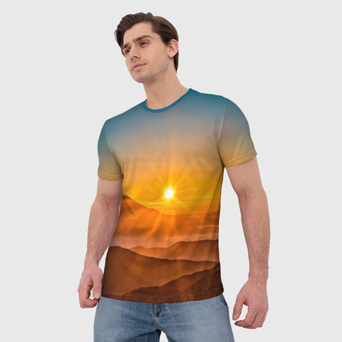 Мужская футболка 3D с принтом Священная Фудзи, фото на моделе #1