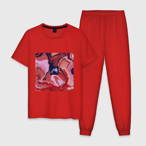 Мужская пижама хлопок с принтом Жидкий мрамор и пиксель арт, вид спереди #2