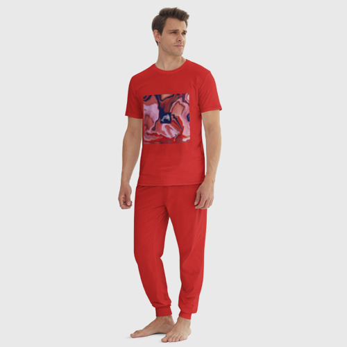 Мужская пижама хлопок с принтом Жидкий мрамор и пиксель арт, вид сбоку #3