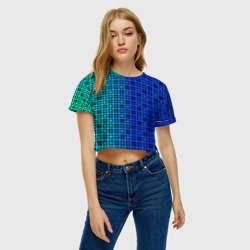 Женская футболка Crop-top 3D Сине-зеленый геометрический узор - фото 2