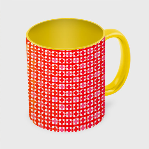 Кружка с полной запечаткой Красно желтый градиент с геометрическим узором, цвет белый + желтый - фото 3