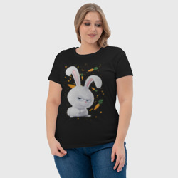 Светящаяся  футболка с принтом Кролик Снежок и морковки для любого человека, вид спереди №4. Цвет основы: черный