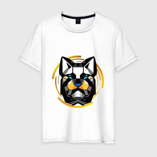 Мужская футболка хлопок с принтом Серьезная собака абстракция, вид спереди #2