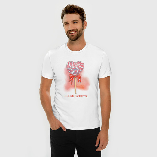Мужская футболка хлопок Slim Леденец-сердечко, цвет белый - фото 3
