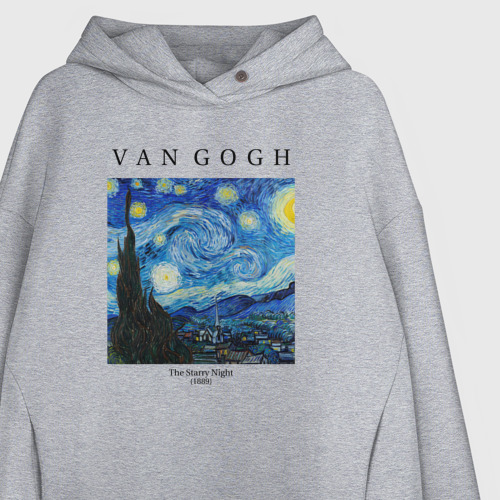 Женское худи Oversize хлопок Van Gogh Звёздная ночь 1889, цвет меланж - фото 3