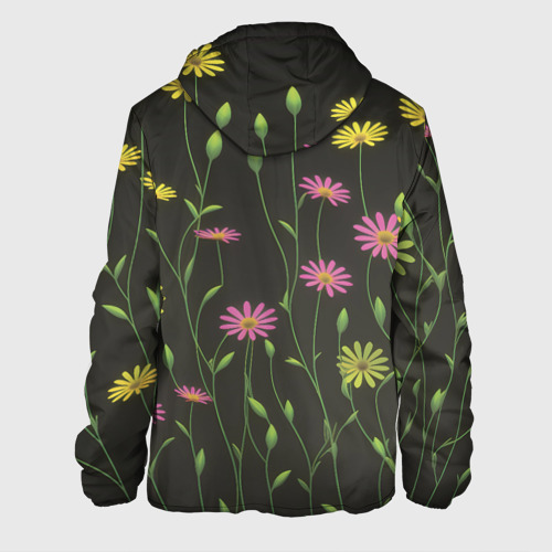 Мужская куртка 3D с принтом Полевые цветочки на темном фоне, вид сзади #1