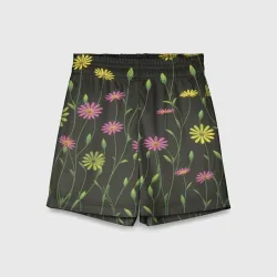 Детские спортивные шорты 3D Полевые цветочки на темном фоне