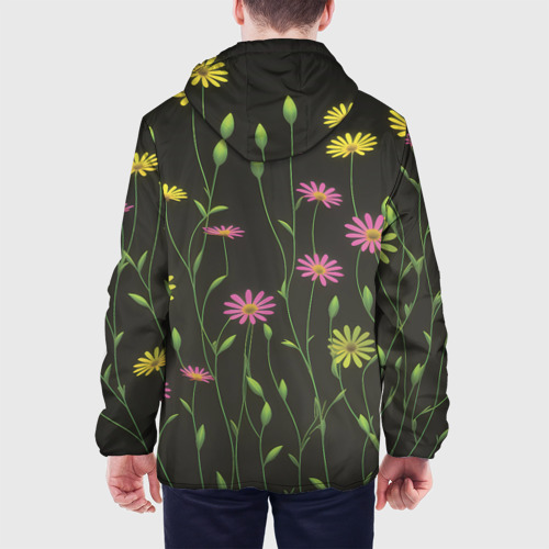 Мужская куртка 3D с принтом Полевые цветочки на темном фоне, вид сзади #2