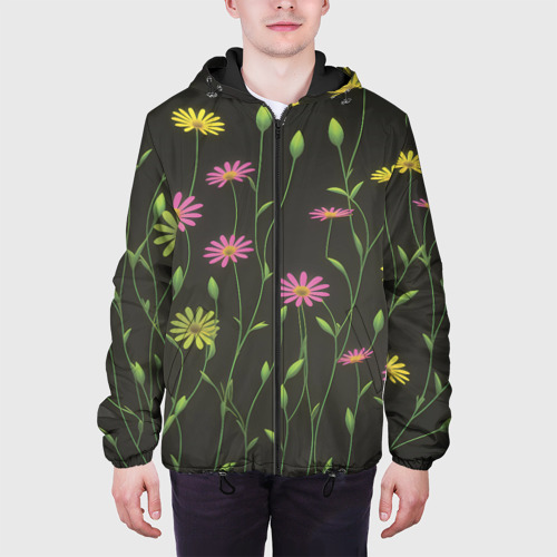Мужская куртка 3D с принтом Полевые цветочки на темном фоне, вид сбоку #3