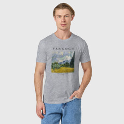 Мужская футболка хлопок Пшеничное поле с кипарисом - фото 2